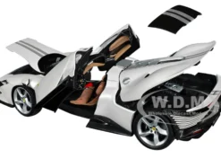 Ferrari Daytona SP3 White Metallic with Silver Stripes Signature Series 1/18 Diecast Model Car Bburago 16912w