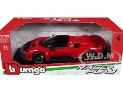 Ferrari F80 Red with Black Top "Race + Play" Series 1/18 Diecast Model Car by Bburago
