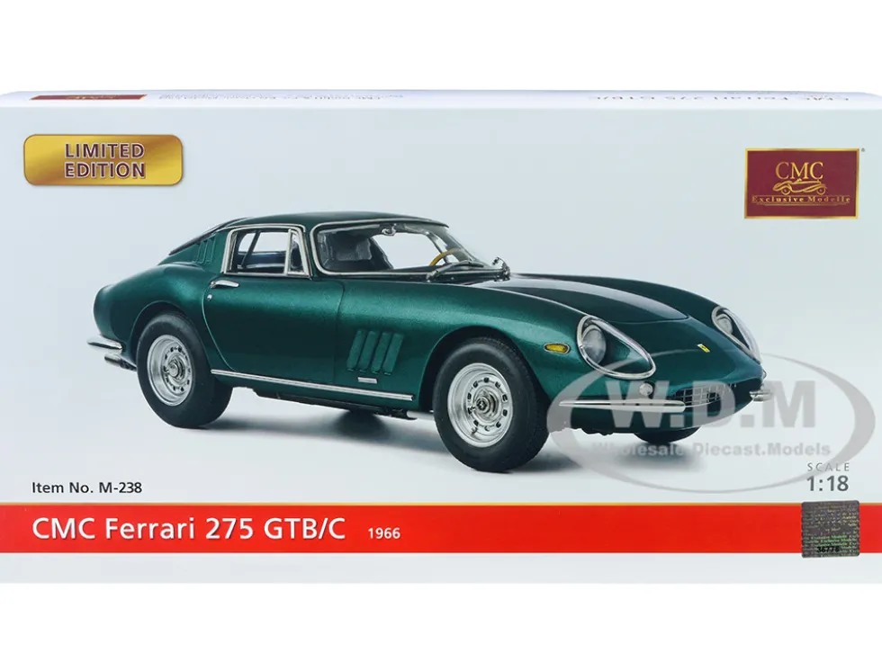 1966 Ferrari 275 GTB/C Verde Pino Green Metallic Limited Edition 1000 pieces Worldwide 1/18 Diecast Model Car CMC M-238