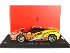 Ferrari 488 GTB IPE Exhaust Giallo Modena Yellow with Tiger Graphics with DISPLAY CASE Limited Edition to 100 pieces Worldwide 1/18 Model Car BBR P18221