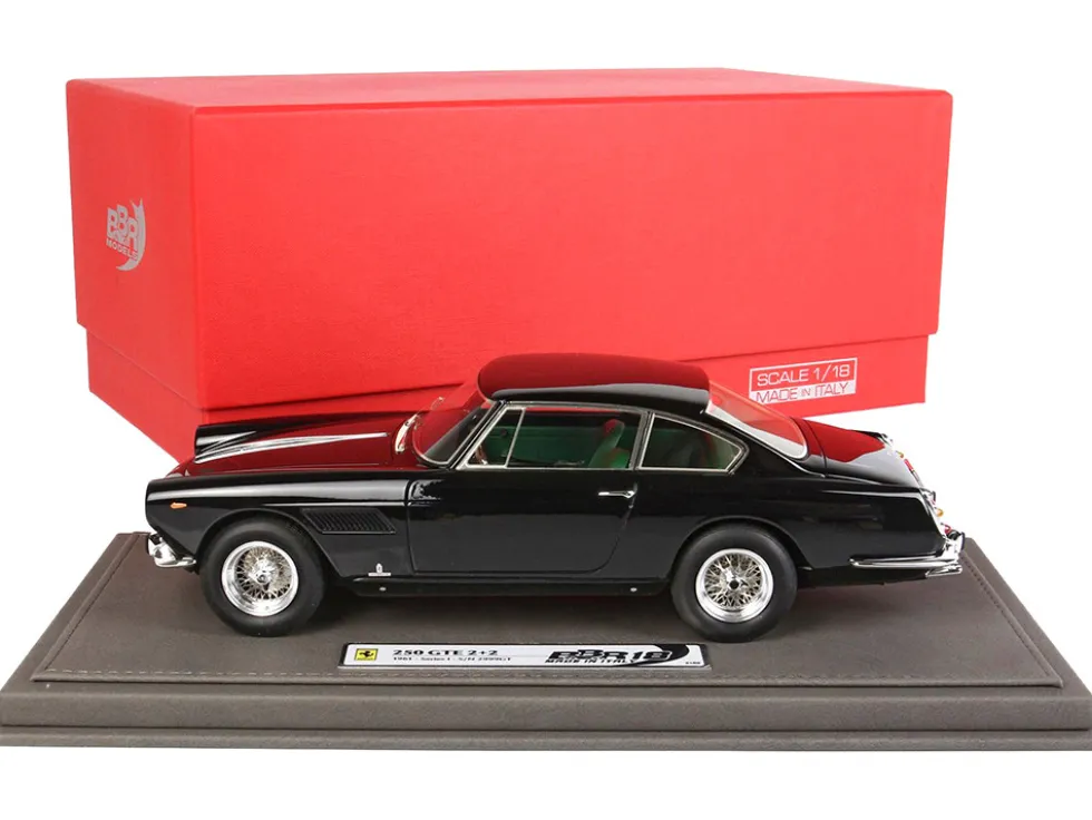 1961 Ferrari GTE 2 2 Serie I S N 2999GT Black with Green Interior with DISPLAY CASE Limited Edition to 68 Pieces Worldwide 1/18 Model Car BBR BBR1850B
