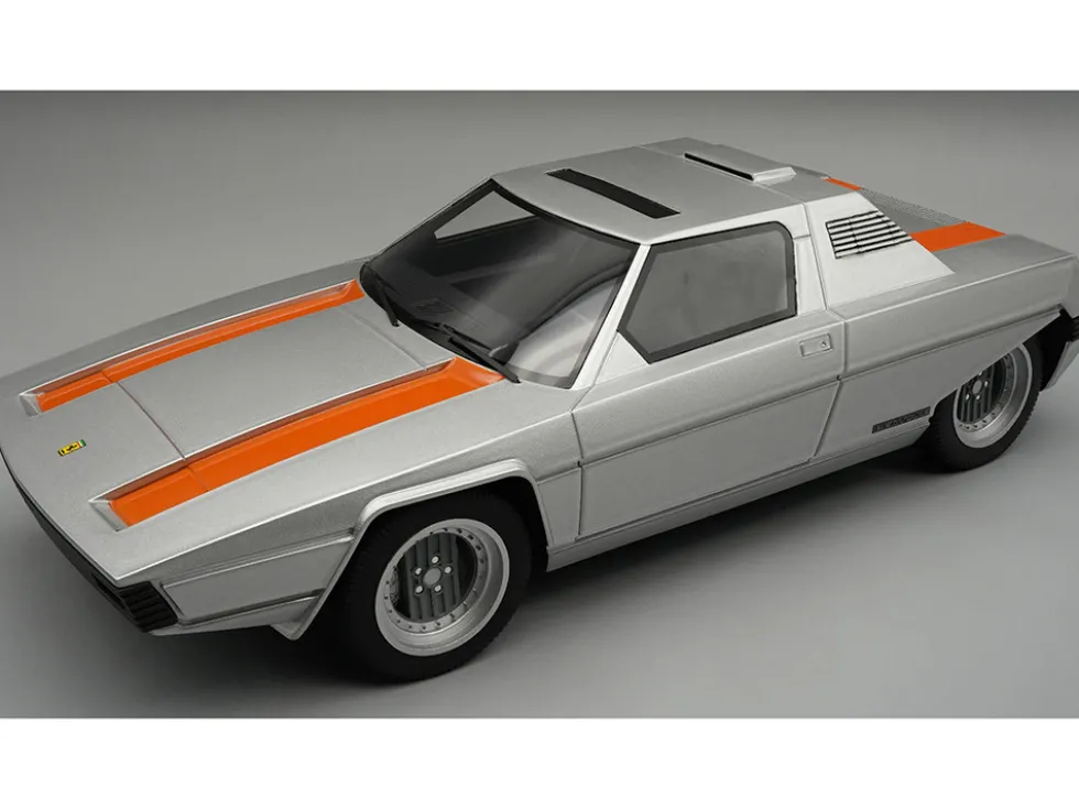 1976 Ferrari 308 GT Rainbow By Bertone Silver Metallic with Orange Stripes "Mythos Series" Limited Edition to 35 pieces Worldwide 1/18 Model Car by Tecnomodel