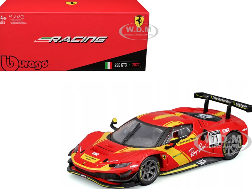 Ferrari 296 GT3 #71 Red "Francorchamps Motors" (2022) "Racing" Series with Display Case 1/43 Diecast Model Car by Bburago
