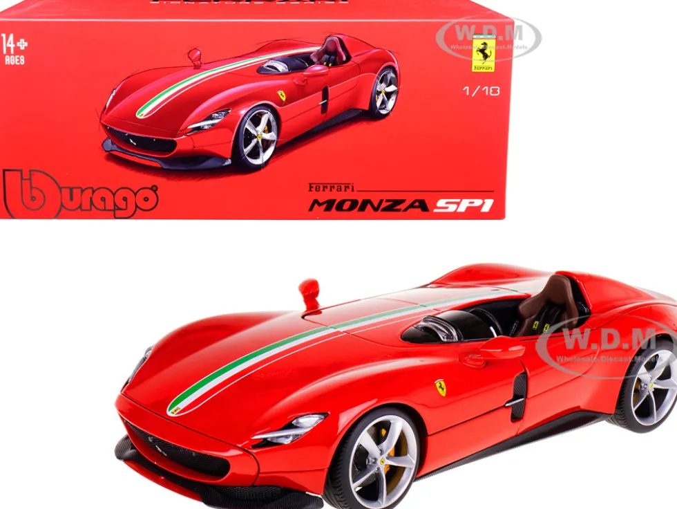 Ferrari Monza SP1 Red with Italian Flag Stripes Signature Series 1/18 Diecast Model Car Bburago 16909