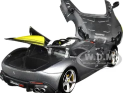 Ferrari Monza SP1 Silver Metallic Yellow Stripes 1/18 Diecast Model Car Bburago 16013