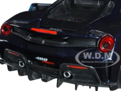 Ferrari 488 Pista Dark Blue Metallic Silver Stripes 1/24 Diecast Model Car Bburago 26026