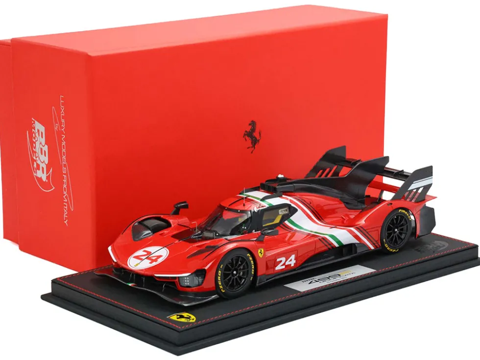 Ferrari 499P Modificata #24 Red with White Stripes "Launch Version" (2023) with DISPLAY CASE Limited Edition to 70 pieces Worldwide 1/18 Model Car by BBR