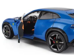 2022 Ferrari Purosangue Blu Corsa Blue Metallic with Black Top and Orange Interior 1/18 Diecast Model Car by Polistil