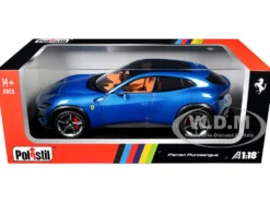 2022 Ferrari Purosangue Blu Corsa Blue Metallic with Black Top and Orange Interior 1/18 Diecast Model Car by Polistil