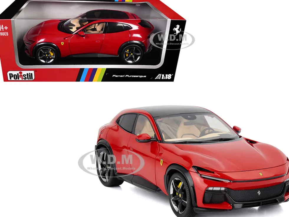 2022 Ferrari Purosangue Rosso Corsa Red with Black Top 1/18 Diecast Model Car by Polistil