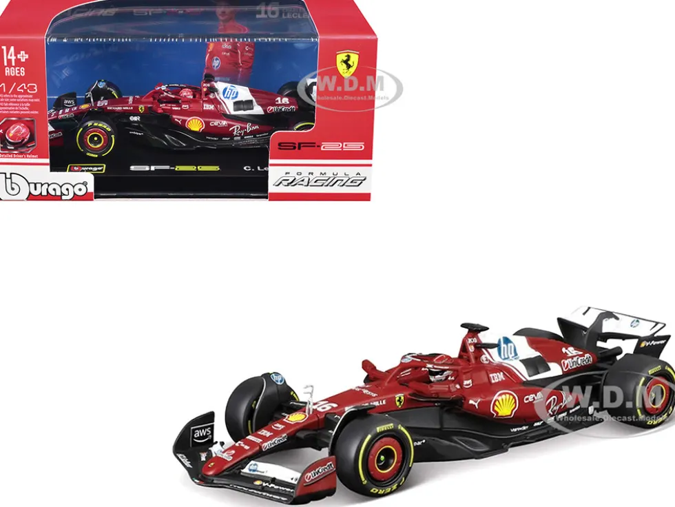 Ferrari SF-25 #16 Charles Leclerc Formula One F1 "World Championship" (2025) with Display Case 1/43 Diecast Model Car by Bburago