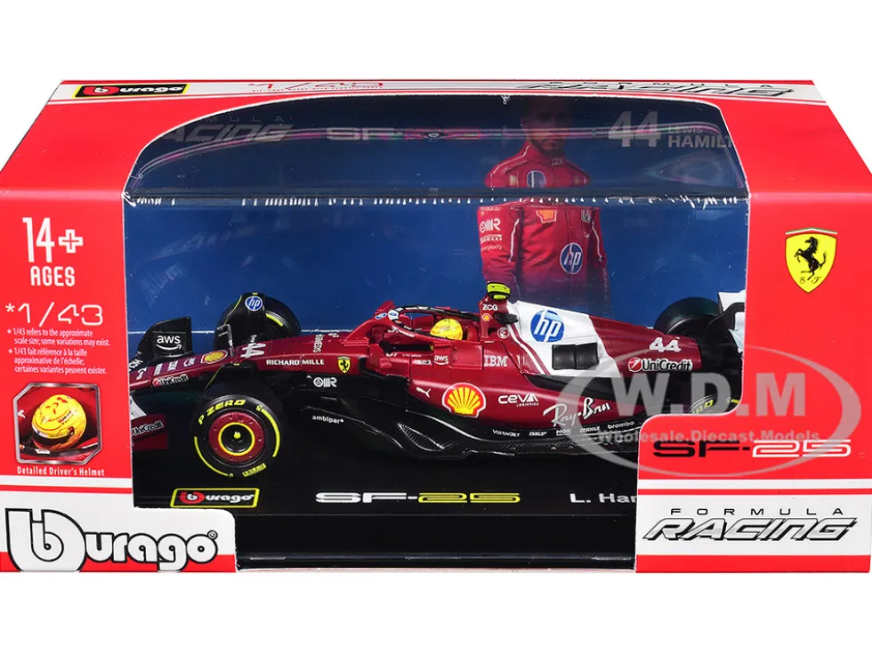 Ferrari SF-25 #44 Lewis Hamilton Formula One F1 "World Championship" (2025) with Display Case 1/43 Diecast Model Car by Bburago