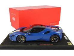 2019 Ferrari SF90 Stradale Azzurro Dino Blue Yellow White Stripes DISPLAY CASE Limited Edition 99 pieces Worldwide 1/18 Model Car BBR P18180F