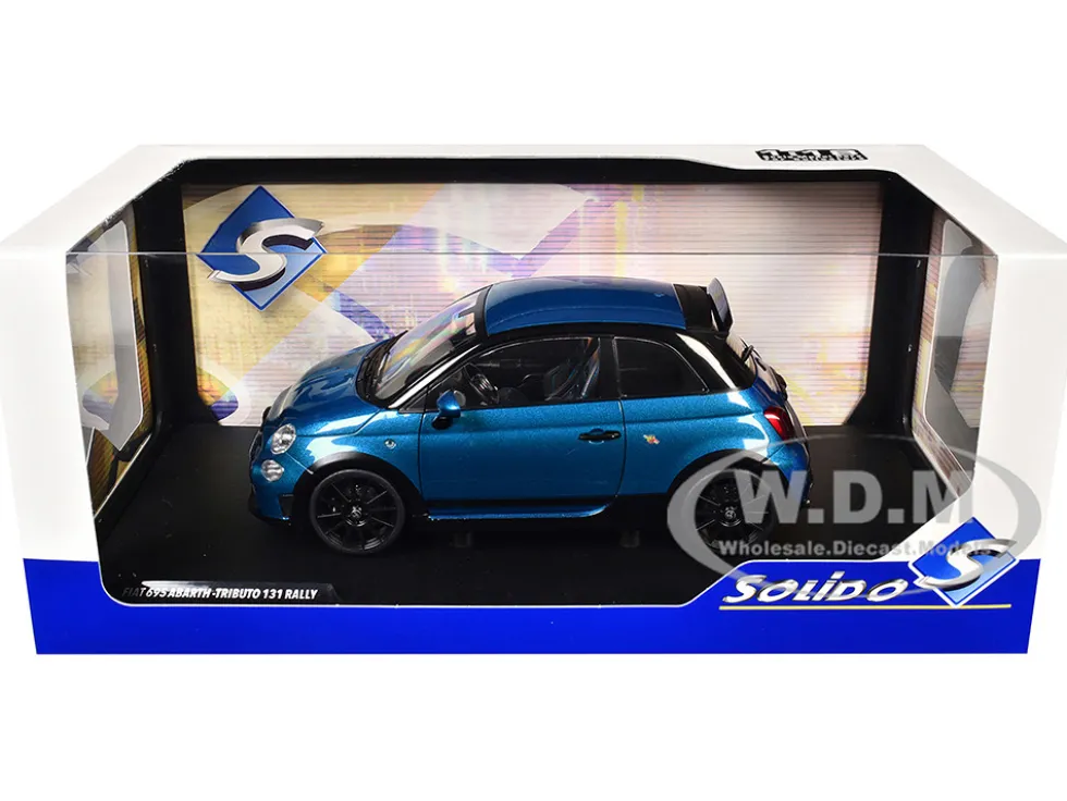 2022 Fiat 695 Abarth "Tributo 131 Rally" Podium Blue Metallic with Black Side Stripes 1/18 Diecast Model Car by Solido