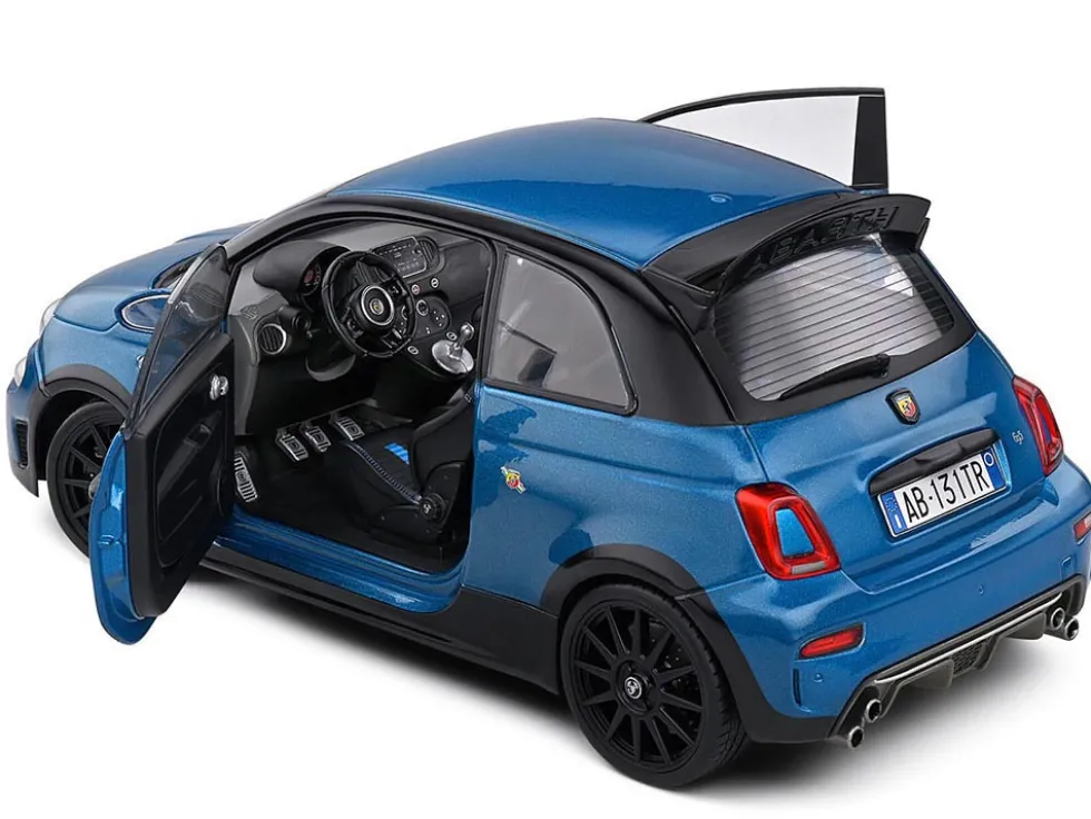 2022 Fiat 695 Abarth "Tributo 131 Rally" Podium Blue Metallic with Black Side Stripes 1/18 Diecast Model Car by Solido