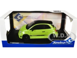 2023 Fiat F595 Abarth Verde Adrenalina Green with Black Top and Stripes 1/18 Diecast Model Car by Solido