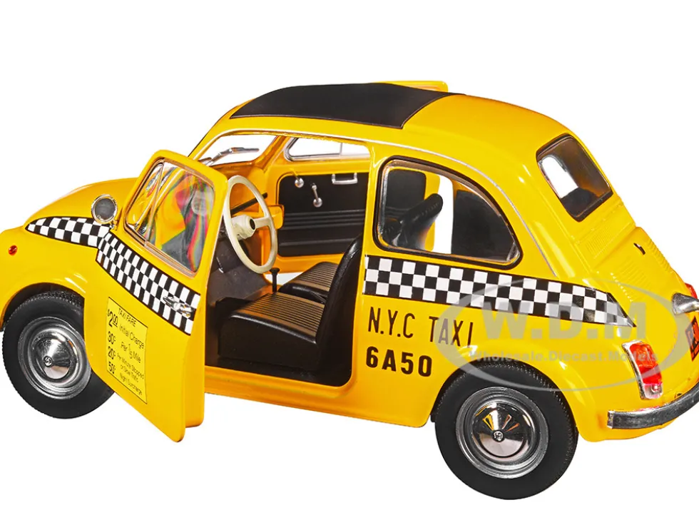 1965 Fiat 500 L NYC Taxi New York City Yellow 1/18 Diecast Model Car Solido S1801407