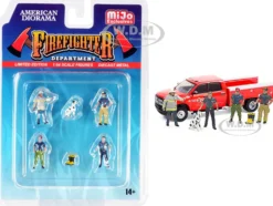 Firefighter II 6 piece Diecast Set 4 Figurines 1 Dog 1 Accessory 1/64 Scale Models American Diorama 76482
