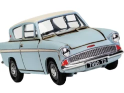 Flying Ford Anglia RHD (Right Hand Drive) Light Blue with White Top (Weathered) with Harry and Ron Figures "Harry Potter" Movie Series Diecast Model Car by Corgi