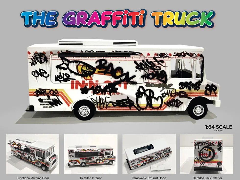 Food Truck "The Graffiti Truck" White with Graphics 1/64 Diecast Model by American Diorama