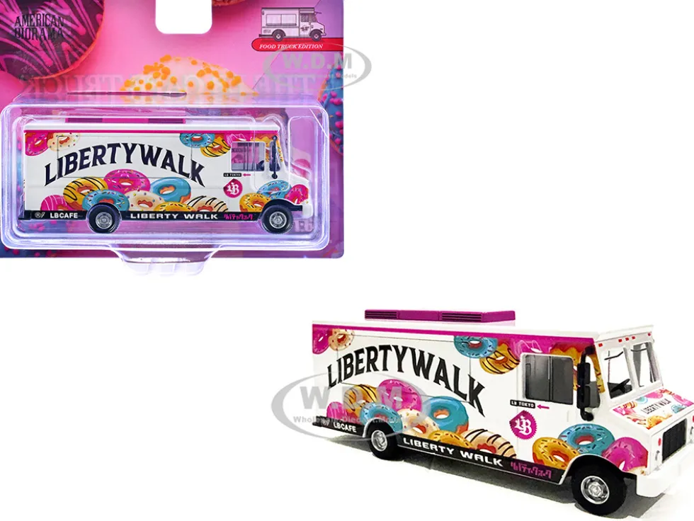 Food Truck "The LB Cafe Truck - Liberty Walk" White with Graphics 1/64 Diecast Model by American Diorama