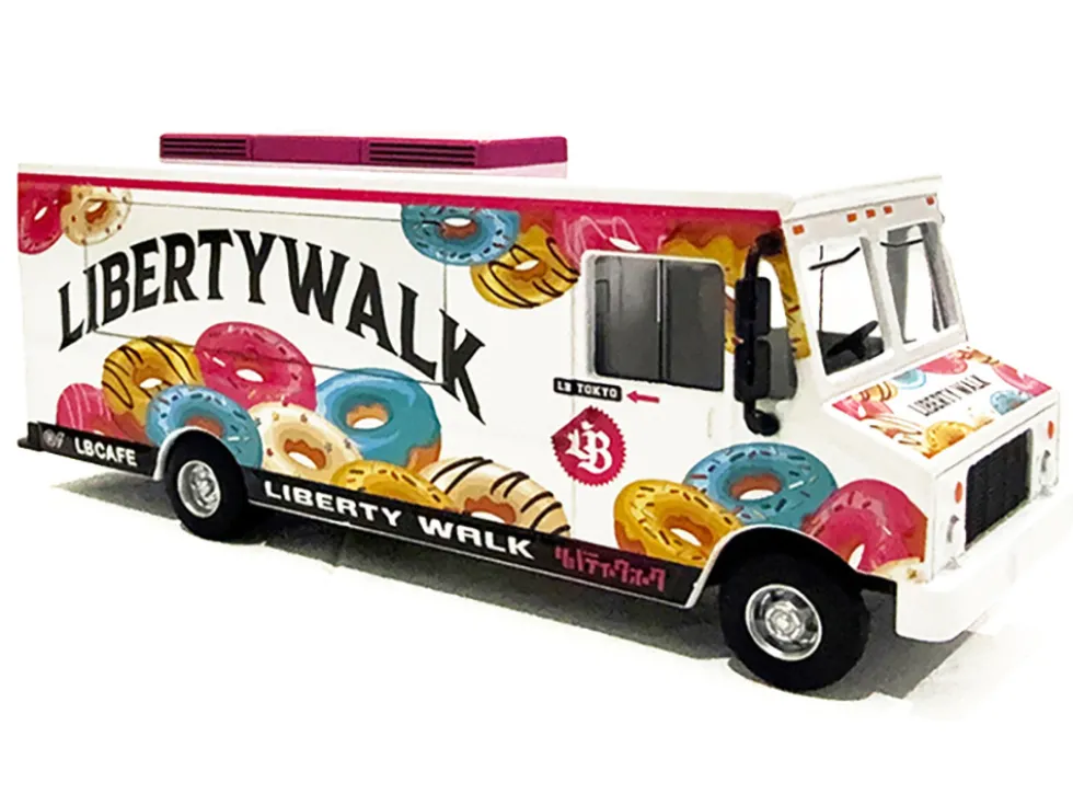 Food Truck "The LB Cafe Truck - Liberty Walk" White with Graphics 1/64 Diecast Model by American Diorama