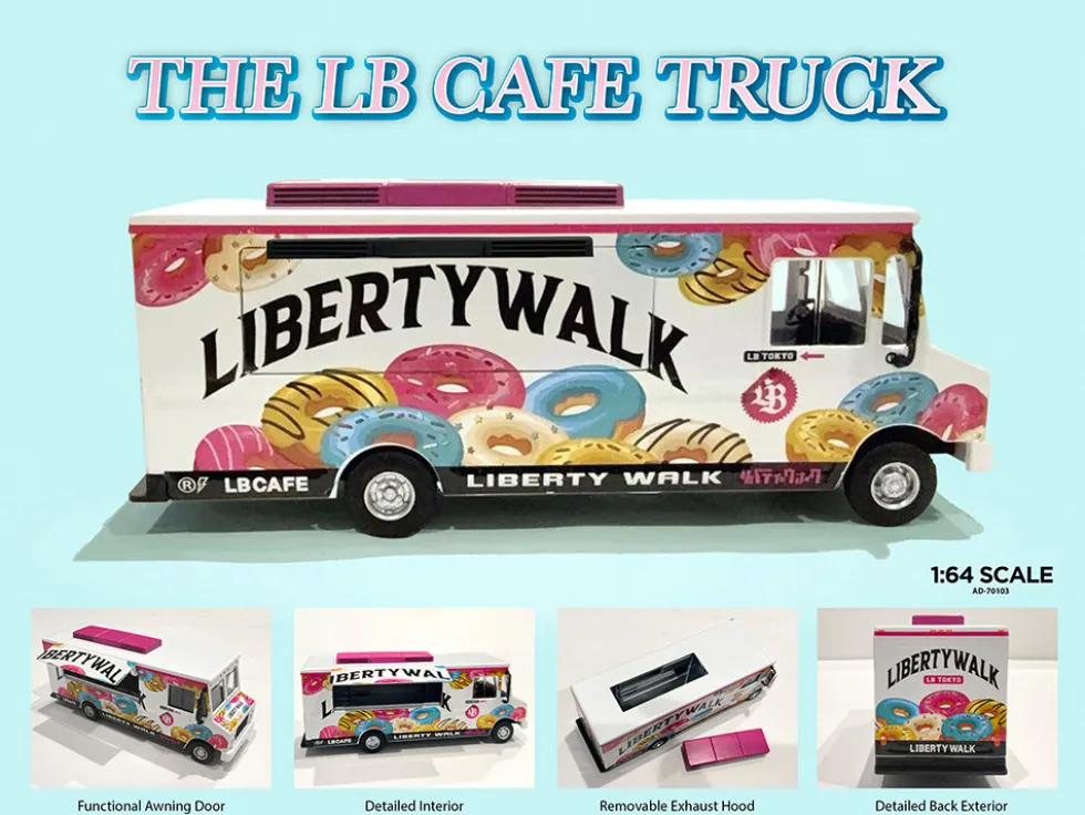 Food Truck "The LB Cafe Truck - Liberty Walk" White with Graphics 1/64 Diecast Model by American Diorama