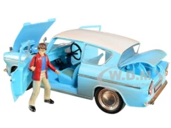 1959 Ford Anglia Light Blue Weathered Harry Potter Diecast Figurine 1/24 Diecast Model Car Jada 31127