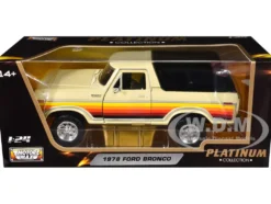 1978 Ford Bronco Custom Cream with Stripes and Black Top "Platinum Collection" Series 1/24 Diecast Model Car by Motormax