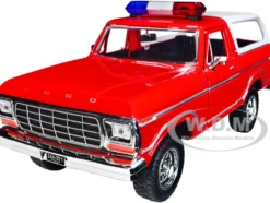 1978 Ford Bronco Fire Department Unmarked Red Law Enforcement and Public Service Series 1/24 Diecast Model Car Motormax 76983r