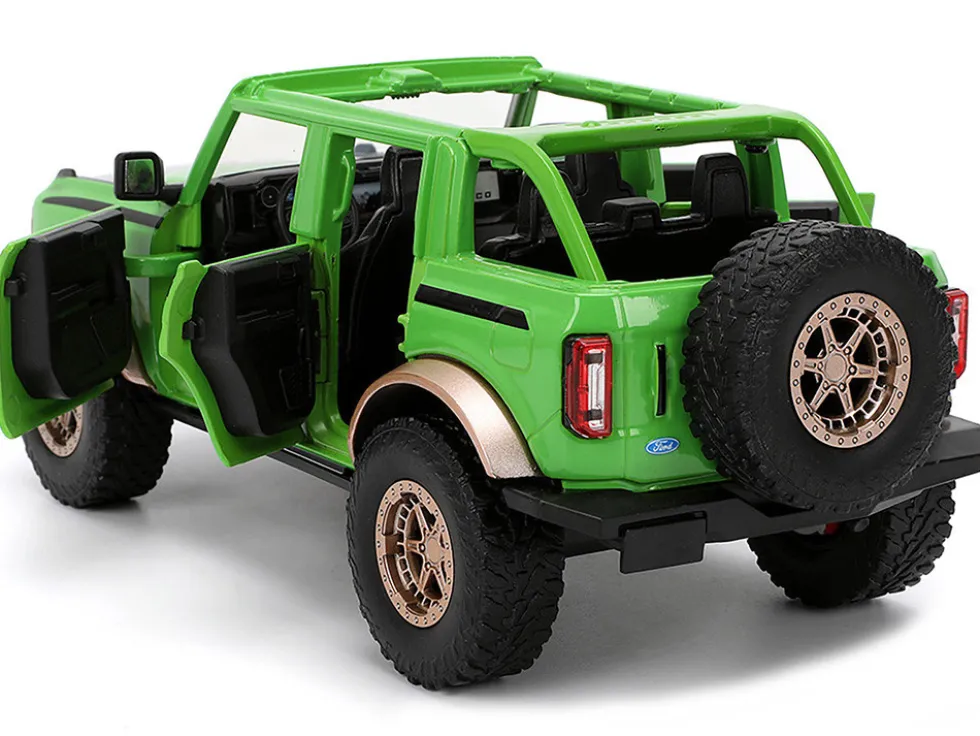 2021 Ford Bronco Green with Black Stripes and Green M&M's Diecast Figure "Hollywood Rides" Series 1/24 Diecast Model Car by Jada