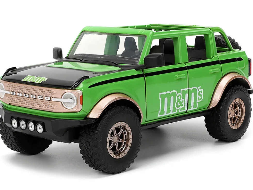 2021 Ford Bronco Green with Black Stripes and Green M&M's Diecast Figure "Hollywood Rides" Series 1/24 Diecast Model Car by Jada