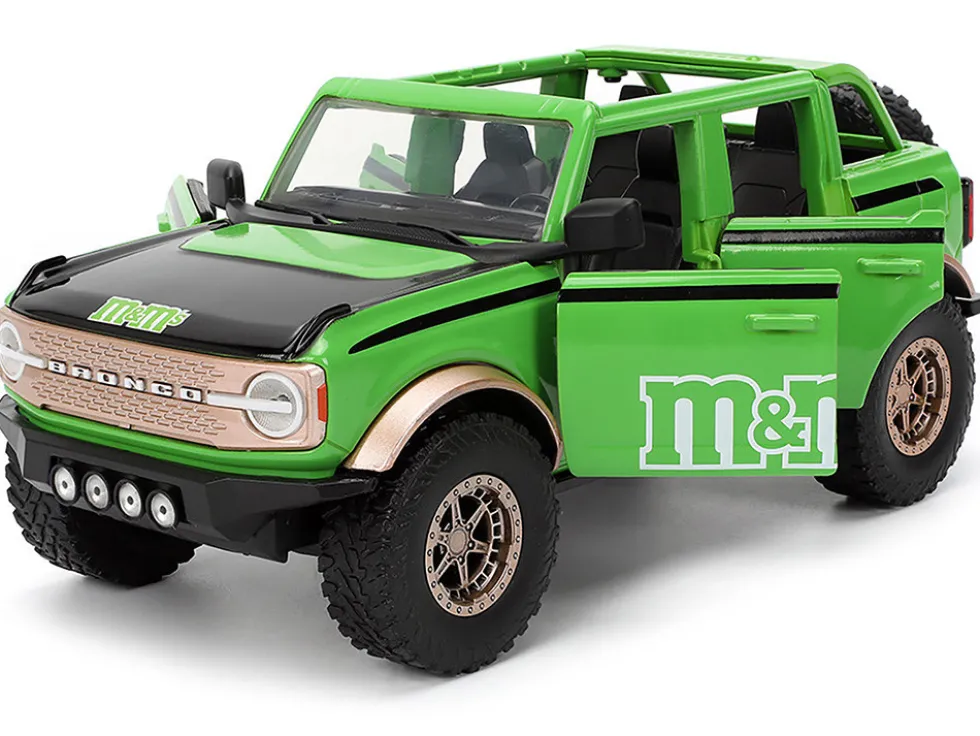 2021 Ford Bronco Green with Black Stripes and Green M&M's Diecast Figure "Hollywood Rides" Series 1/24 Diecast Model Car by Jada
