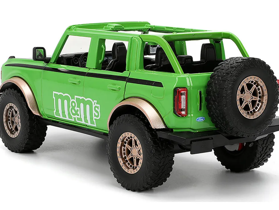 2021 Ford Bronco Green with Black Stripes and Green M&M's Diecast Figure "Hollywood Rides" Series 1/24 Diecast Model Car by Jada