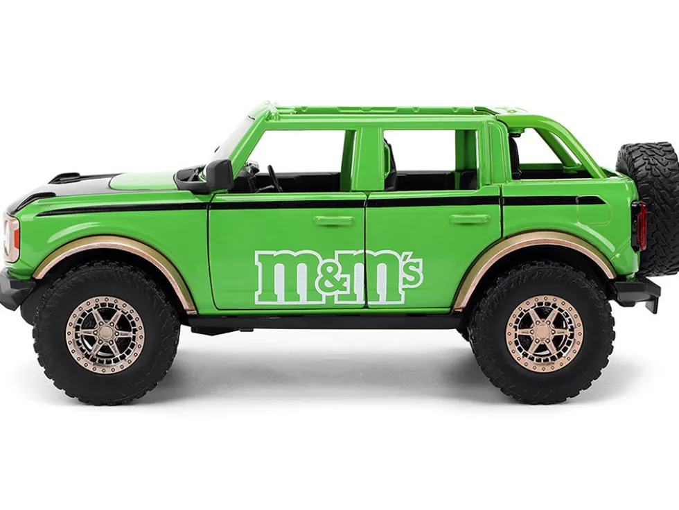 2021 Ford Bronco Green with Black Stripes and Green M&M's Diecast Figure "Hollywood Rides" Series 1/24 Diecast Model Car by Jada