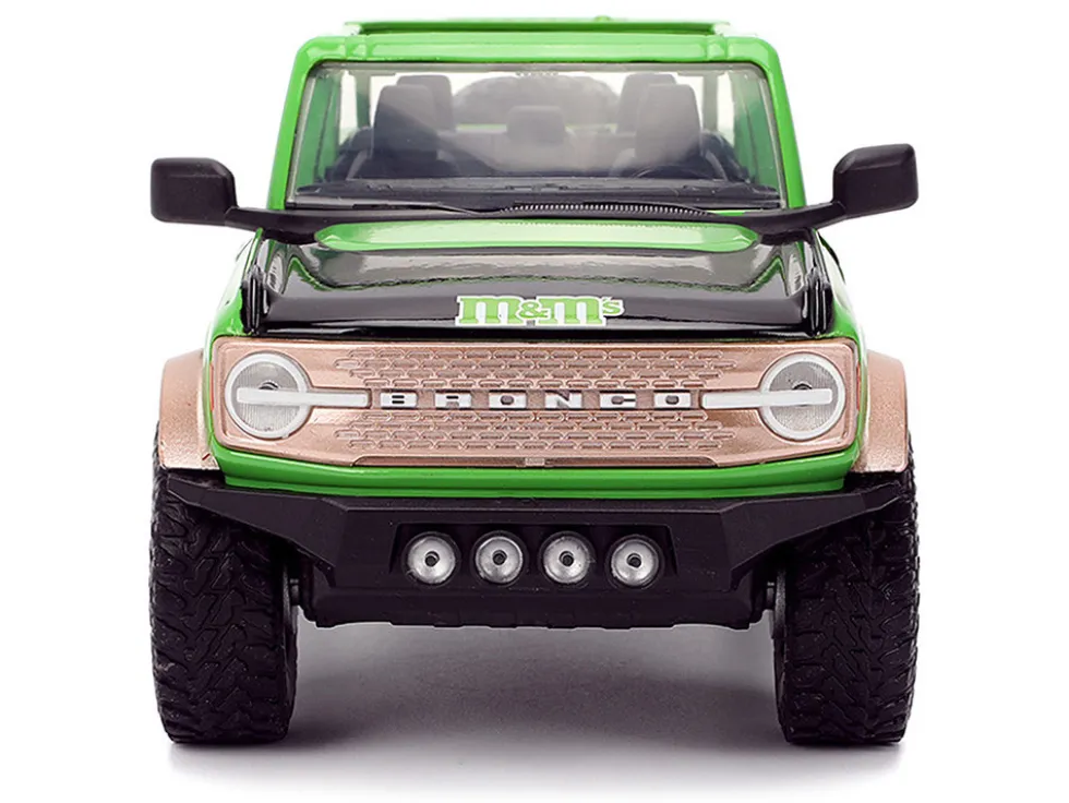 2021 Ford Bronco Green with Black Stripes and Green M&M's Diecast Figure "Hollywood Rides" Series 1/24 Diecast Model Car by Jada