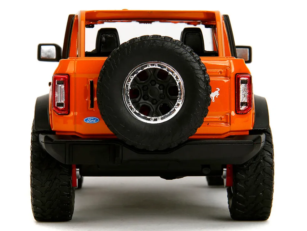2021 Ford Bronco Open-Top Orange with Black Stripes and Hood with Extra Wheels "Just Trucks" Series 1/24 Diecast Model Car by Jada