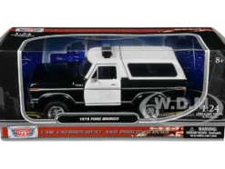 1978 Ford Bronco Police Car Unmarked Black and White Law Enforcement and Public Service Series 1/24 Diecast Model Car Motormax 76983bw