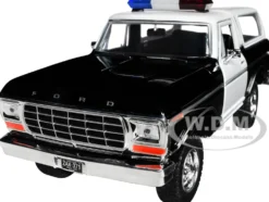 1978 Ford Bronco Police Car Unmarked Black and White Law Enforcement and Public Service Series 1/24 Diecast Model Car Motormax 76983bw