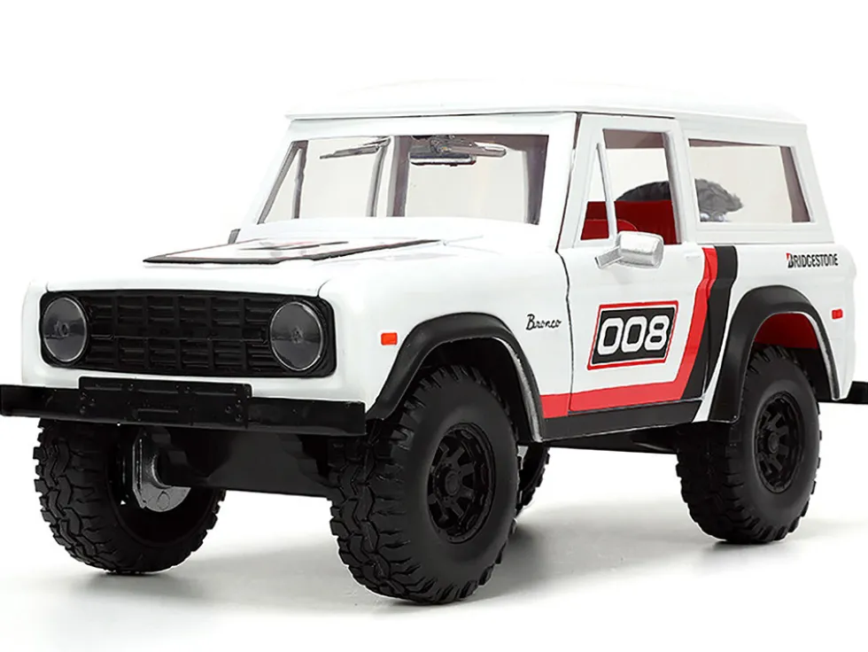 1973 Ford Bronco #008 White with Red and Black Stripes and Red Interior with Extra Wheels Just Trucks Series 1/24 Diecast Model Car Jada 34181
