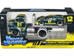 1950 Ford COE Flatbed Truck #61 1966 Ford GT40 MK II #61 Green Metallic Yellow Stripes Muscle Transports Series 1/64 Diecast Model Cars Muscle Machines 11547