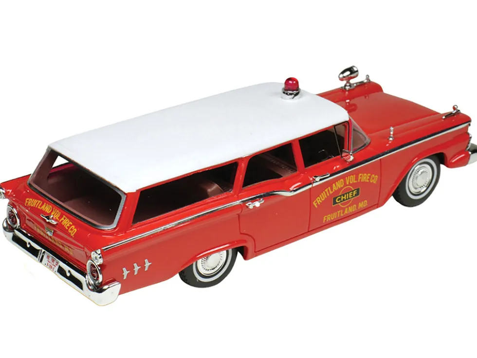 1959 Ford Country Squire "Fruitland, MD Fire Chief" Red with White Top Limited Edition to 200 pieces Worldwide 1/43 Model Car by Goldvarg Collection