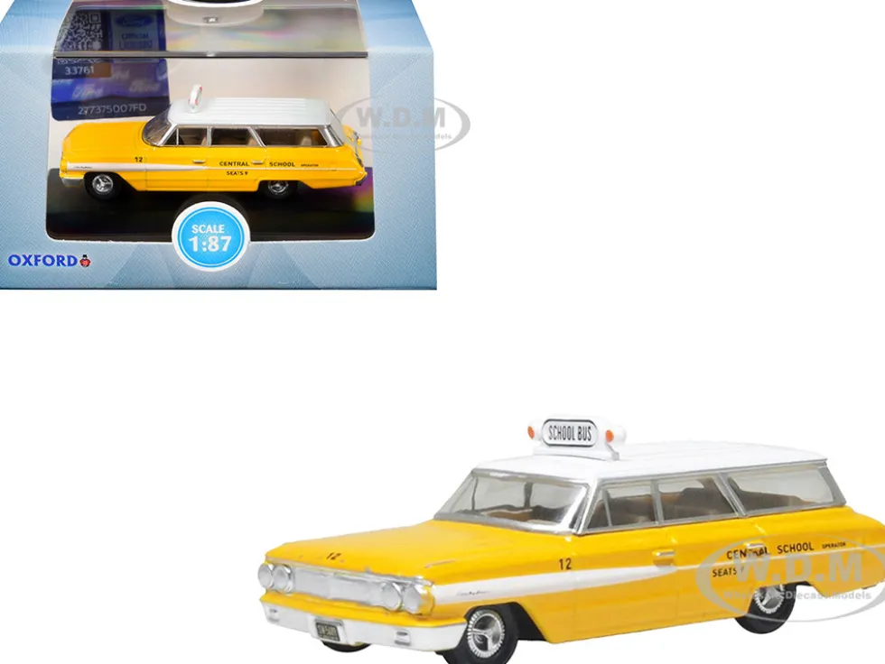 1964 Ford Country Station Wagon "Central School Bus" Yellow with White Top 1/87 (HO) Scale Diecast Model Car by Oxford Diecast