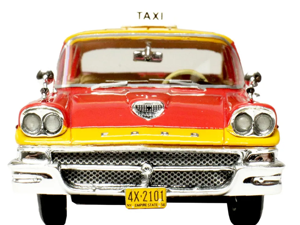 1958 Ford Custom 300 Taxi Cab "Kind Taxi Co." Red and Yellow with Yellow Interior Limited Edition to 200 pieces Worldwide 1/43 Model Car by Goldvarg Collection