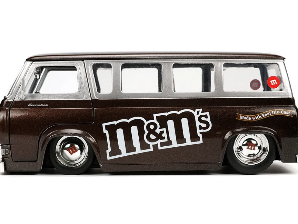 1965 Ford Econoline Bus Brown Metallic Silver Red M&M's Diecast Figurine Hollywood Rides Series 1/24 Diecast Model Car Jada 32027