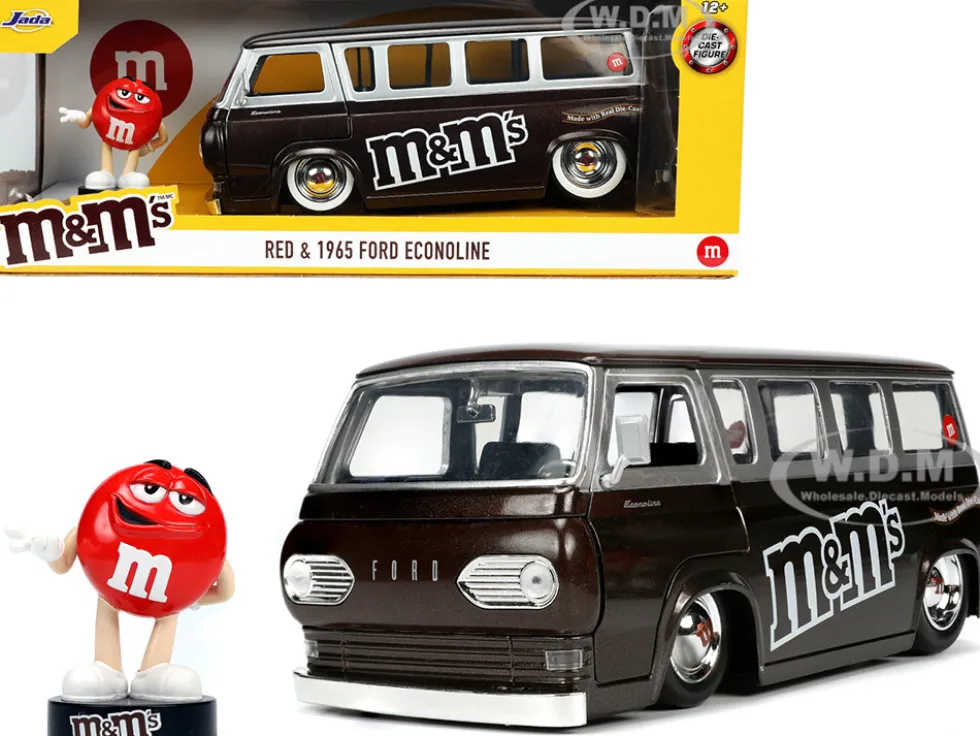 1965 Ford Econoline Bus Brown Metallic Silver Red M&M's Diecast Figurine Hollywood Rides Series 1/24 Diecast Model Car Jada 32027