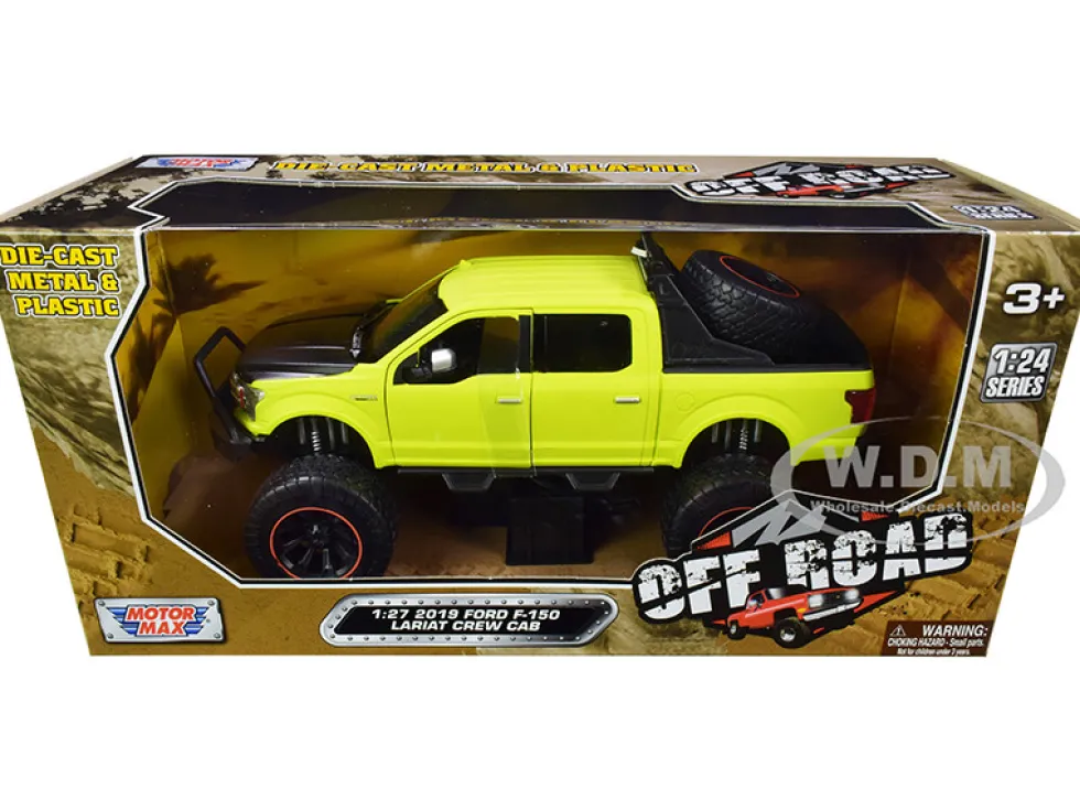 2019 Ford F-150 Lariat Crew Cab Pickup Truck Off Road Bright Green 1/27 Diecast Model Car Motormax 79146