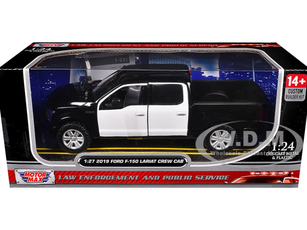 2019 Ford F-150 Lariat Crew Cab Pickup Truck Unmarked Plain Black and White "Custom Builder's Kit - Law Enforcement and Public Service" Series 1/27 Diecast Model Car by Motormax