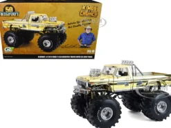 1979 Ford F-250 Monster Truck "Bigfoot #1 50th Anniversary" Gold Chrome with Bob Chandler Standing Figure "Kings of Crunch" Series 1/18 Diecast Model Car by Greenlight