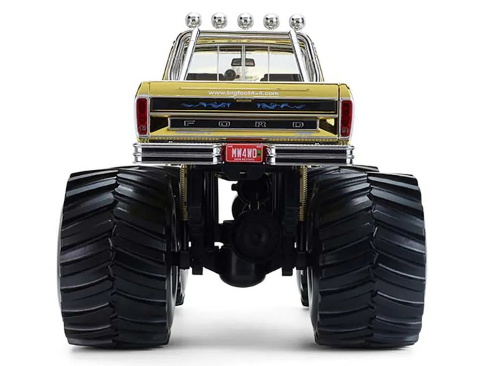 1979 Ford F-250 Monster Truck "Bigfoot #1 50th Anniversary" Gold Chrome with Bob Chandler Standing Figure "Kings of Crunch" Series 1/18 Diecast Model Car by Greenlight